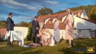 Blonde bride with natural tits enjoyed a good fuck on her kinky wedding